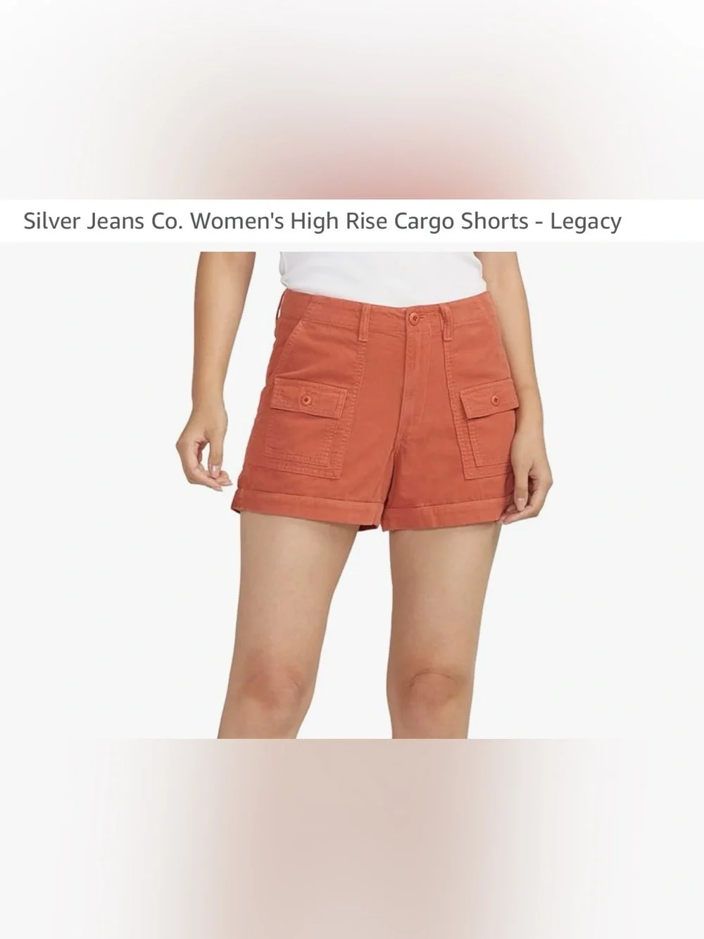 🎩Silver Jeans High-Rise Cargo Pocket Shorts in coral size w24/L3.5 NWT